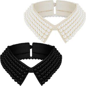 Pearl Collar Necklace Women Beaded Bib Dickey Elegant Faux Detachable